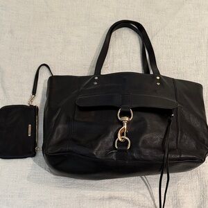Rebecca Minkoff Black Leather Tote Bag with Gold Accents